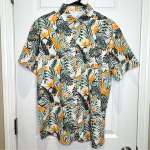 BUC-EE's Men's Small Hawaiian Tropical  Short Sleeve Button Down Teal Orange